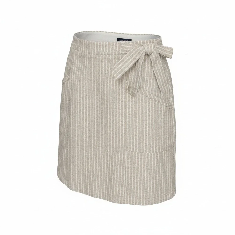 Copper Key Women‎ Beige White Striped Tie Waist Skort Mini Pocket XL